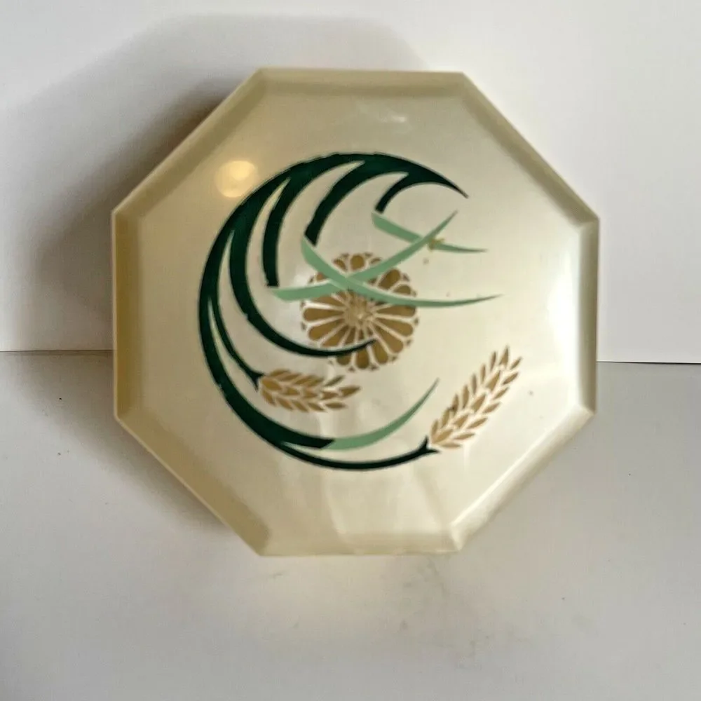 Vtg Merle Norman Cosmetics Octagon Celluloid Powder Box Floral &‎ Wheat Design